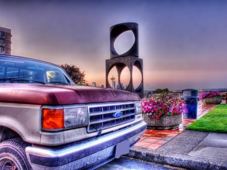 Hdr evening - abstract, blue, image, evening, beauty, colors, pink, flowers, purple, hdr, 3d, background, ford, sky