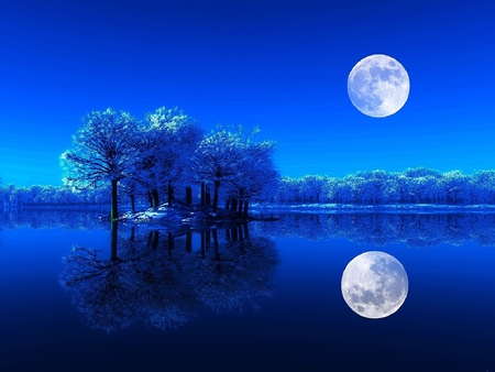 Moon in Lake - moon, in lake, picture, beautiful