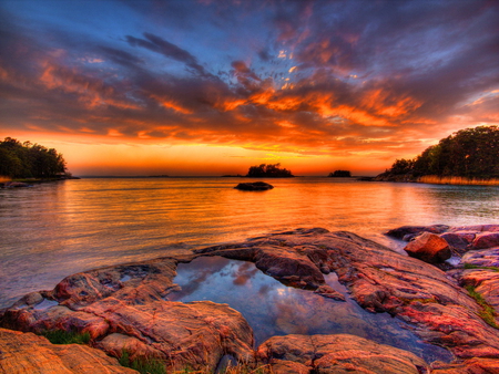 After the rain - clouds, water, sundown, beautiful, sea, ocean, reflection, sunset, nature, rain, sky