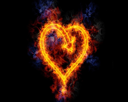 Burning Heart - flames, blues, heart, reds, fire