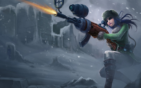 Caitlyn - The Sheriff of Piltover - pretty, league of legends, snow, sheriff, stunning, hd, weapon, the sheriff of piltover, action, adventure, video game, caitlyn - the sheriff of piltover, winter, hot, girl, beauty, lovely, caitlyn, cg, fantasy