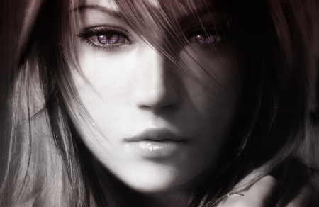 Lighting - beauty, wonder, lips, hot, hair, eyes, video game, eye, fantasy, face, gorgeous, amazing, pretty, digital art, lighting, dreamer, cute, lip, sexy, girl, final fantasy, black and white, stunning, lovely, cg, hd, beautiful