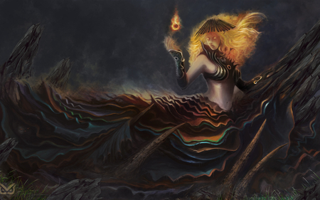 Elegant - female, elegant, phoenix, magic, dress, digital art, girl, hair, cg, digital painting, fantasy, goddess, hd, elemental