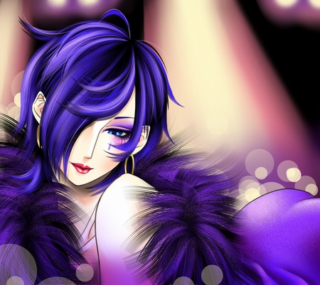 Beauty - woman, purple, girl, hair, anime, violet, lights