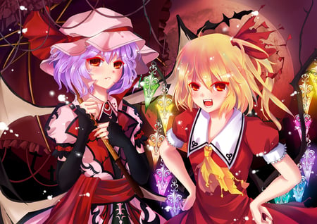 Flandre & Remilia - touhou, beauty, wall, new, anime, vampire