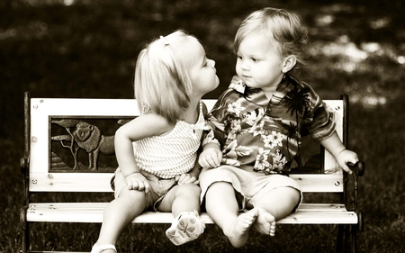 What`s the matter ??? You are my Valentine - Kiss Me !!!! ;) - boy  uneasy, girl determined, bench, children