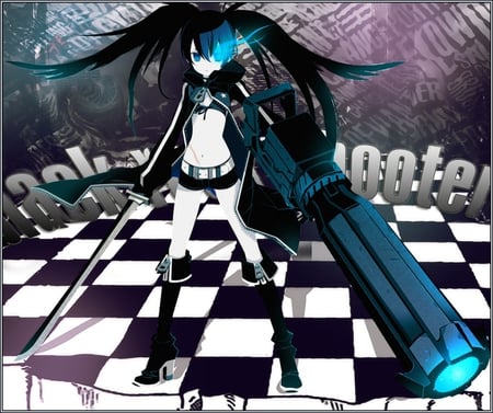 guns - gun, attack, black, fight, fate, dark, blue, anime, video games, black rock shooter