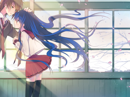 I love U - blue hair, love, school, anime, long hair