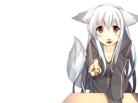 want a cookie? - red eyes, animal ears, cookie, long hair, cute