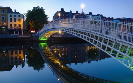 bridge - dusk, reflection, pedestrian, bridge