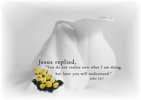 Jesus - white, flowers, yellow, quote