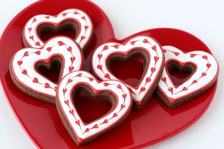 Happy Valentine's Day - plateau, heart, delicious, valentines day, love, sweet, happy, white, red, cookies