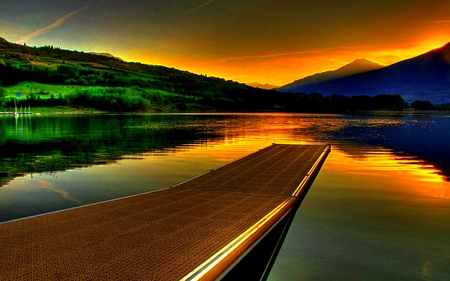 A GOLDEN DAWN AWAITS - morning, lake, mountain, hdr, sunrise