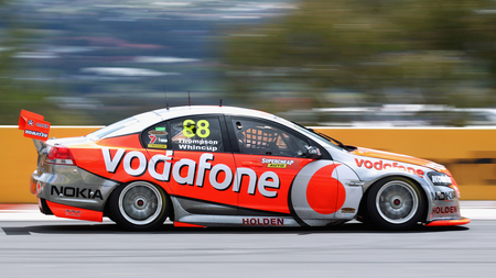 holden v8 supercar - grey, silver alloys, white, red, two seater, front engine, race track, race modified