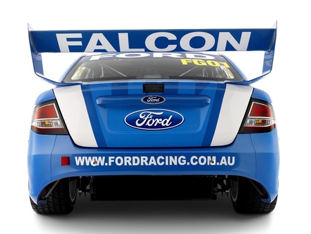 ford v8 supercar - white, race modified, front engine, blue, two seater