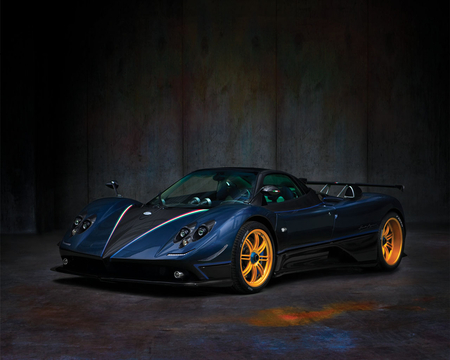 zonda - black, yellow alloys, mid engine, blue, two seater