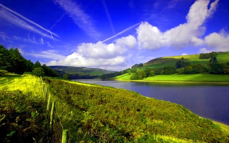 landscape - clouds, photography, landscape, photo, tree, green grassnature, lake, nice, sky