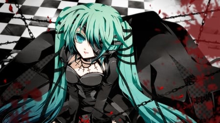 Hatsune Miku - long hair, twin tails, blood, anime, girl, dress, hatsune miku