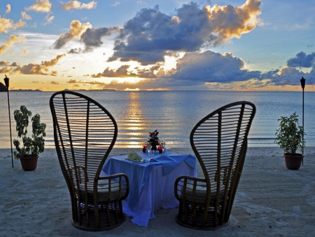 ♥Dinner For Two♥ - nature, beach, table, chairs, ocean