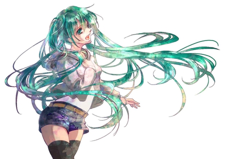 miku hatsune - shirt, blousse, long hair, green hair, blue eyes