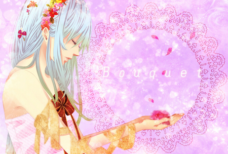 miku - long hair, pink, petals, flowers, blousse, blue hair