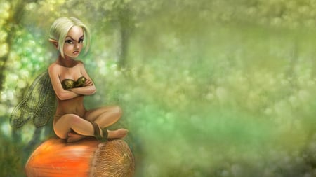 Resentment - elf, resentment, cute, little, walnut, forest, sitting