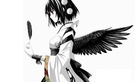 White Angel - white, anime, angel, blak wings