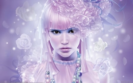 Gril - beauty, make up, lips, female, hair, eyes, tang yuehui, eye, bride, rose, fantasy, face, gorgeous, pretty, artwork, digital art, cute, lip, gril, girl, lovely, cg, hd, pink, graceful, beautiful, digital painting, flower