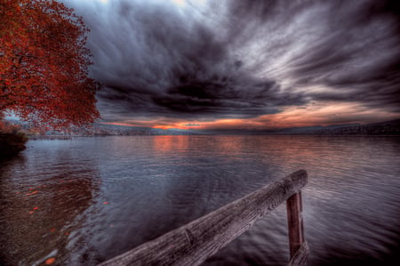 Sunset-HDR - nice, beauty, sky, photography, panorama, water, colorful, great, sunset, amazing, view, pretty, cool, clouds, river, hdr, tree, lake, landscape, lovely, nature, blue, beautiful, leaves, scenery, colors, sunrise, sea