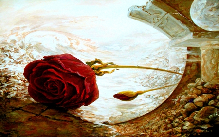 LOVE in SPACE - space, surrealism, valentine, rose, love, art