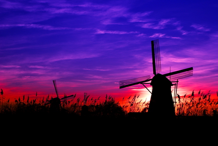 Mill at sunset - sky, purple, sundown, clouds, beautiful, sunset, colors, mill