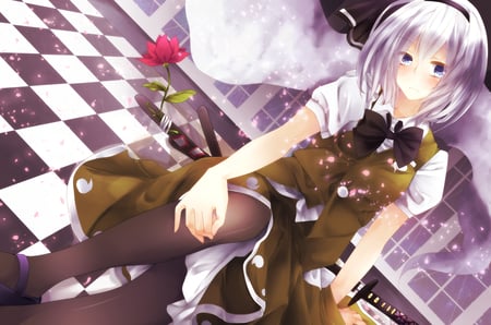 Konpaku Youmu - touhou, girl, sad, blush, lovely, cute, dress