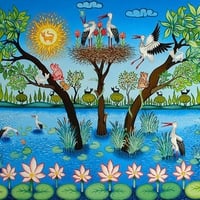 Koday Laszlo. Water lilies, storks and black cats