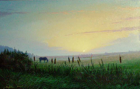 By Litvinenko, Gennady - nature, painting, art, horse, litvinenko gennady, field, sunrise