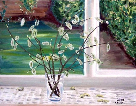 Bulashev Michael. Pussy-willow - painting, art, window, bulashev michael, flower