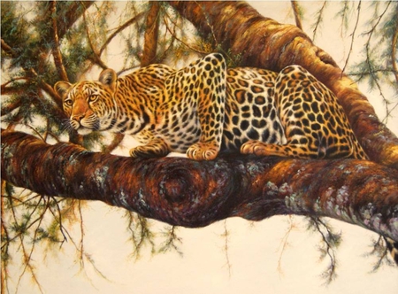 Augusto Bruno . Picture : Ð›ÐµÐ¾Ð¿Ð°Ñ€Ð´. 2011 year. - leopard, animal, wildcat, artwork, augusto bruno, art, predator, tree, painting