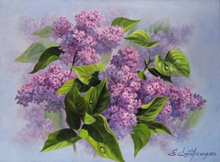 Elena Samarskaya . Picture : Fog smell. 2010 year. - nature, painting, lilac, flower, art, elena samarskaya