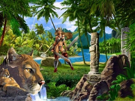 fantasy girl - fantasy, puma, girl, cougar, art