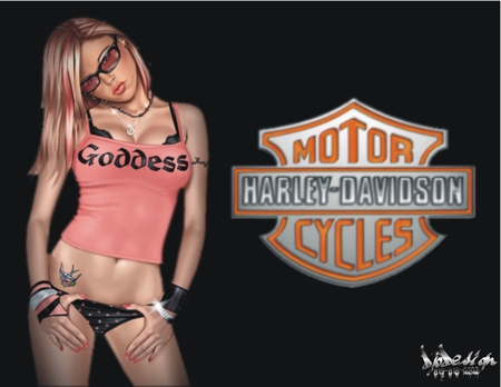 Harley-Davidson goddess babe2 - motorcycle, babe, logo, steel, rose, harley davidson, sexy