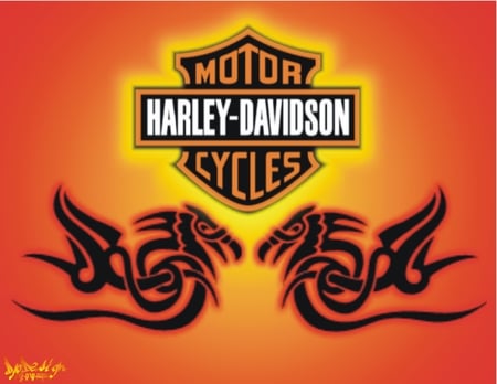 Harley-Davidson dragon orange - orange, dragon, motorcycle, harley davidson, logo