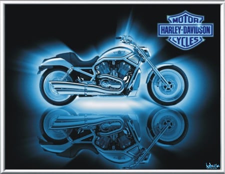 Harley-Davidson néon bleu - motorcycle, lumineux, bleu, logo, neon, harley davidson