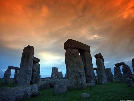 stonehenge under a fiery sky - archetecture, england, ancient