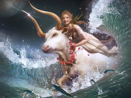 Fantasy Racer - cow and cg girl race, fantasy, ocean