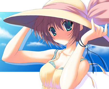 Anime - anime, hat, blue, clouds