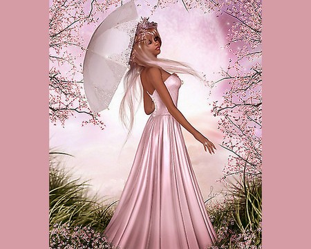 fink fantasy - flowers, fantasy, umbrella, girl, pink