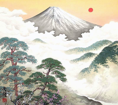 Koukei Kojima. Spring Dawn - nature, art, mountain, tree, koukei kojima, drawing