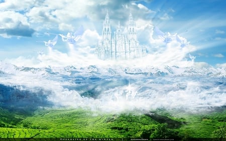 Castle in the sky - sky, castle, clouds, light