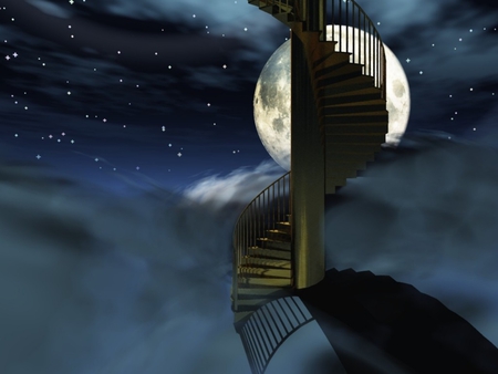 STAIRWAY TO HEAVEN - moon, stars, sky, stairway, night