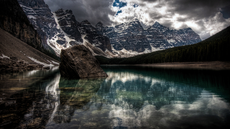 Lake with Reflection - lake, reflection, beautiful, winter, mountains, sea, rocks