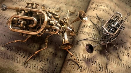 Steampunk bug - music, notes, trumpet, bub